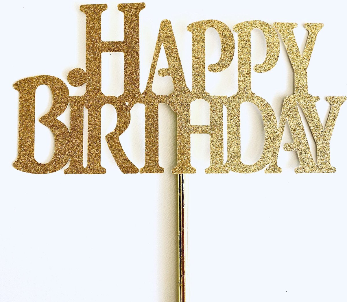 Taarttopper| Cake topper |Happy Birthday| Verjaardag| Goud glitter|18 cm| karton